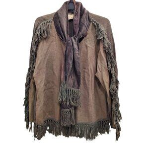 U.R.U URU Women's Vintage Taupe 2-Tone Hand Dyed OOAK‎ Fringe Button Up Shacket